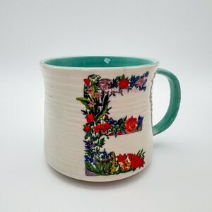 Anthropologie Nathalie Lete Botanical Floral Mug Monogram Coffee Letter “E”